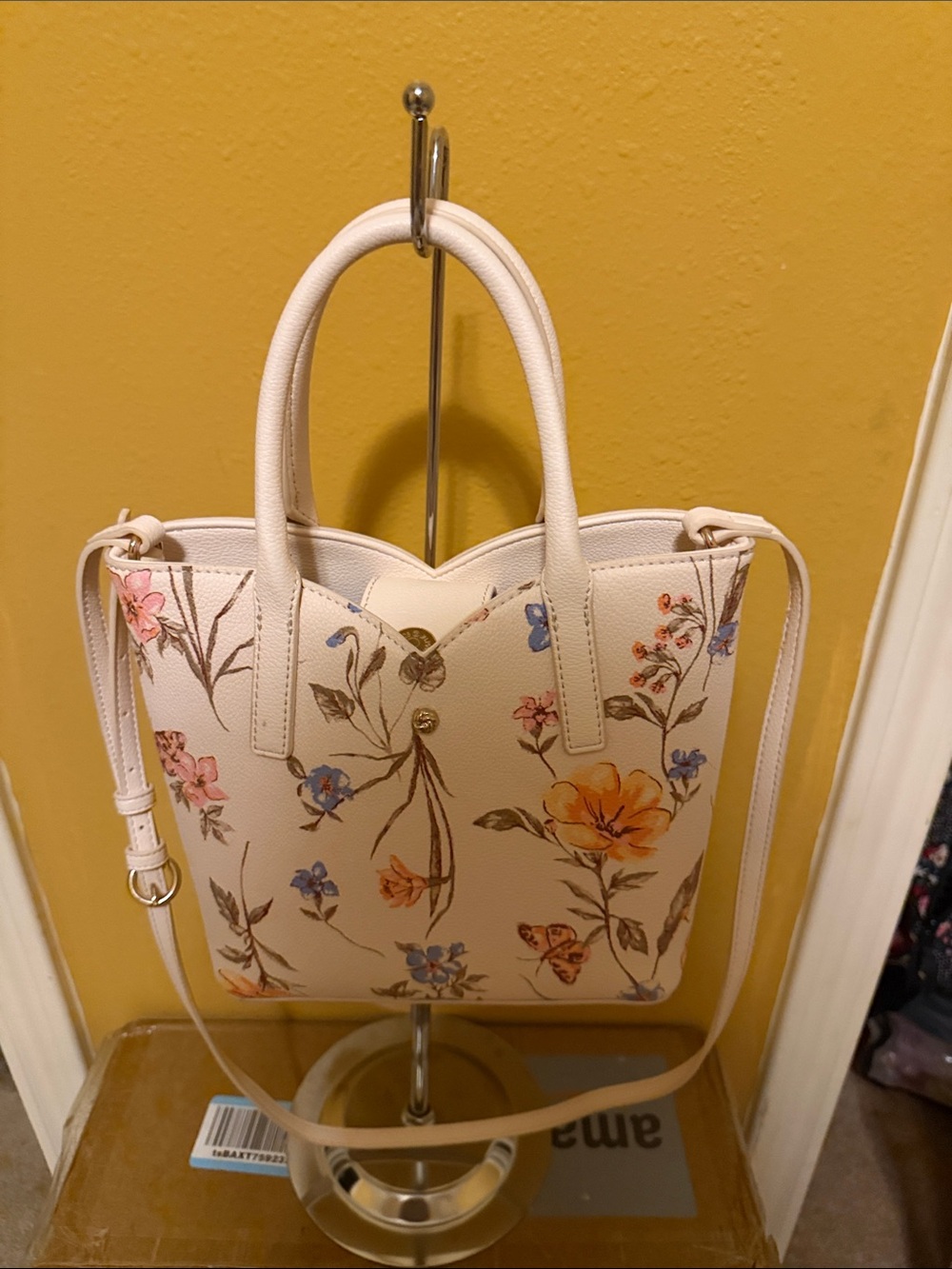 LC Lauren Conrad Cream Floral Tote with Removable Strap